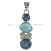 Kyanite Labradorita Larimar piedras preciosas y 925 plata esterlina diseñador joyería pendiente